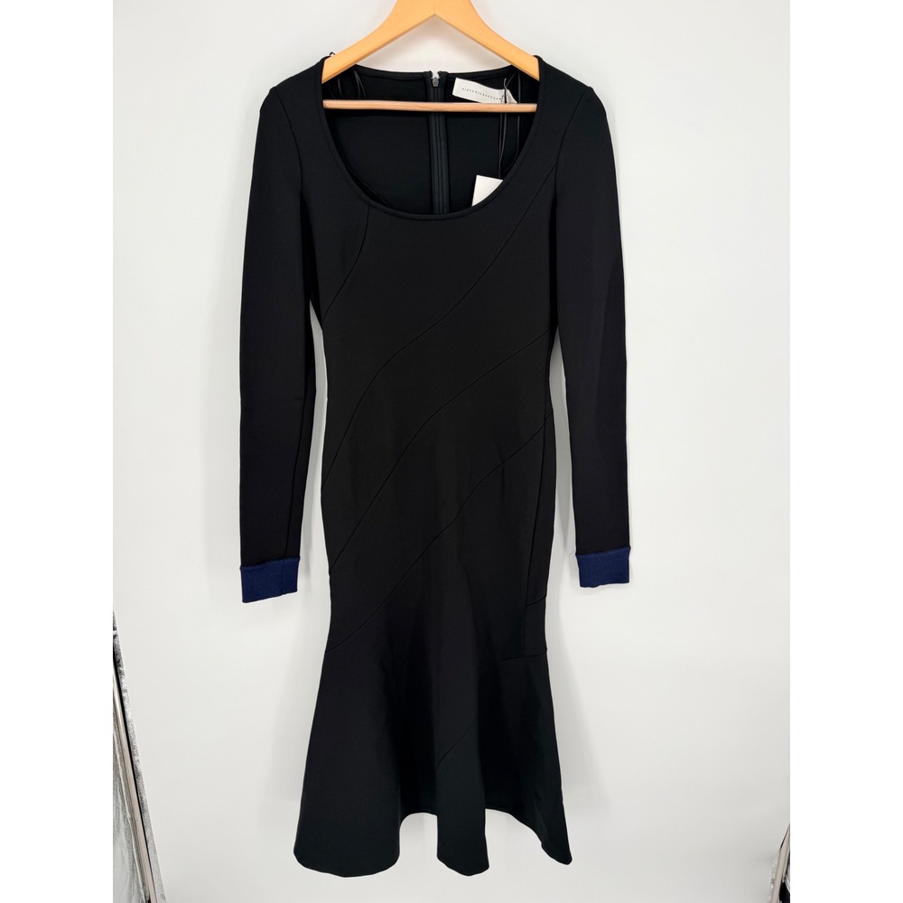 Victoria Beckham Lurex Midi Dress NWT Black Navy Flare Quiet Luxury US8